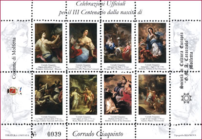 Francobolli in onore di Corrado Giaquinto emessi in occassione delle celebrazioni ufficiali per il III� Centernaio dalla nascita